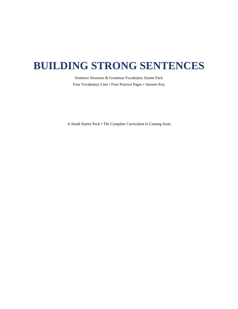 Cover of Building Strong Sentences, Sentence Structure and Grammar Vocabulary Starter Pack